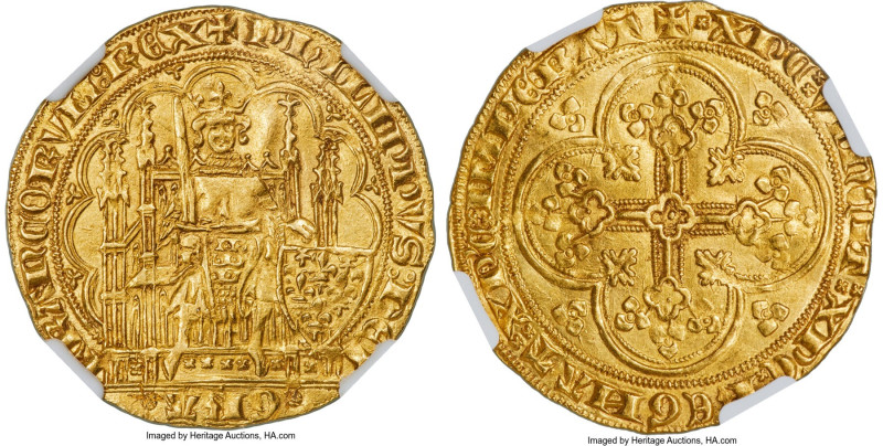 Philippe VI gold Écu d'Or à la Chaise ND (1328-1350) AU Details (Bent) NGC, Fr-2...