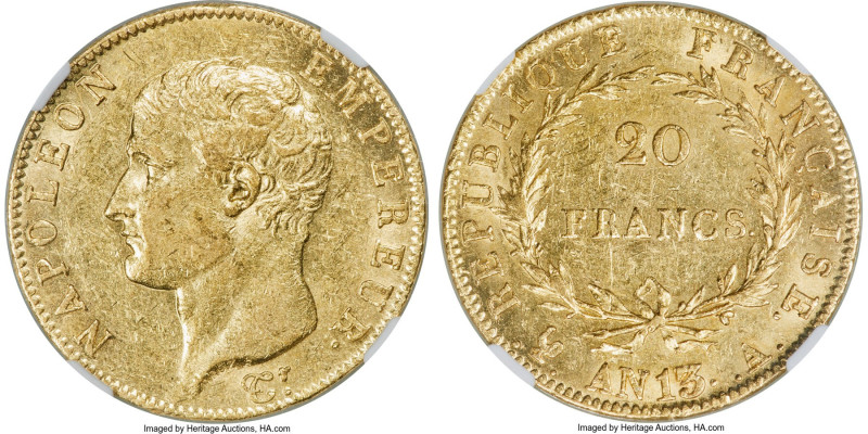 Napoleon gold 20 Francs L'An 13 (1804/1805)-A MS61 NGC, Paris mint, KM663.1, Fr-...