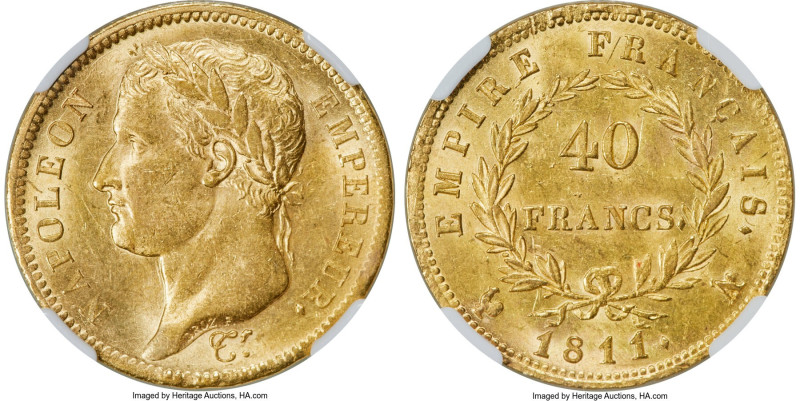 Napoleon gold 40 Francs 1811-A MS62 NGC, Paris mint, KM696.1, Fr-505. Pronounced...