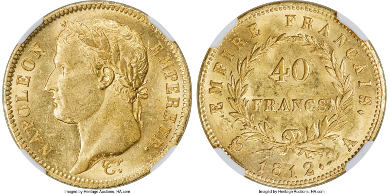 Napoleon gold 40 Francs 1812-A MS63 NGC, Paris mint, KM696.1, Fr-505. Magnificen...