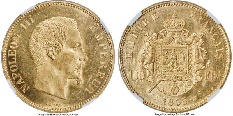 Napoleon III gold 100 Francs 1855-A MS63 NGC, Paris mint, KM786.1, Gad-1135, Fr-...