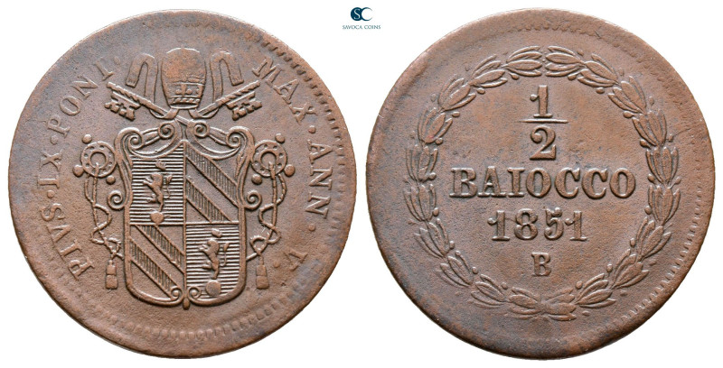 Italy. Papal State, Bologna. Pius IX AD 1846-1878. 
1/2 Baiocco CU 

23 mm, 4...