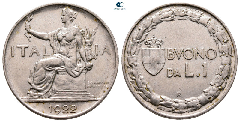 Italy. Regno d´Italia AD 1922. 
1 Lira NI

27 mm, 7,88 g



Extremely Fin...