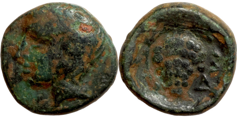 AEOLIS.Temnos ?. Ca 300-200 BC. AE bronze. Obv.: bearded head of Dionysos to lef...