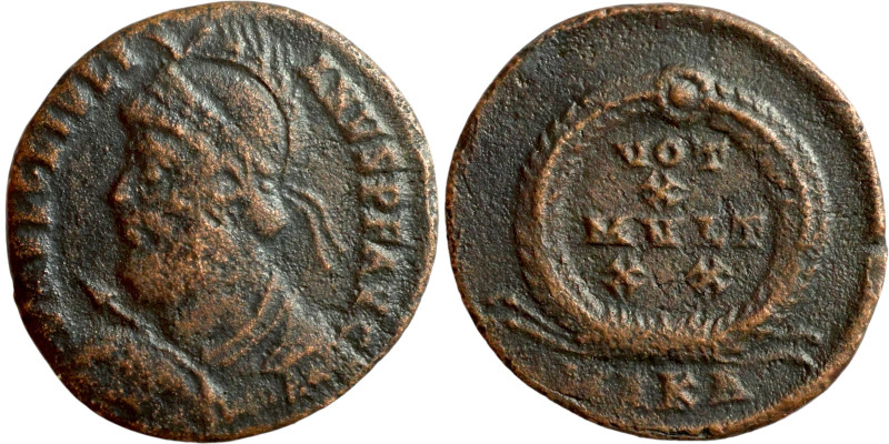 Julian II (360 - 363 AD). AE follis. Obv.: D N FL CL IVLIANVS P F AVG, Diademed,...