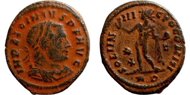 Licinius I (308-324 AD). Follis. Obv.: IMP LICINIVS P F AVG Laureate and cuirass...