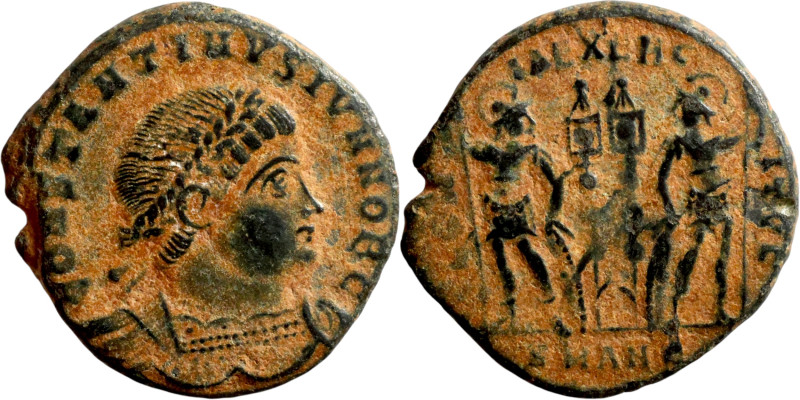 Constantine II (Caesar, 317-326). Follis.Obv: CONSTANTINVS IVN NOB C. Laureate a...