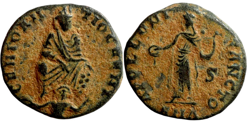 Maximinus II (305-313) Follis Antioch. Obverse: GENIO ANTIOCHENI, Tyche of Antio...