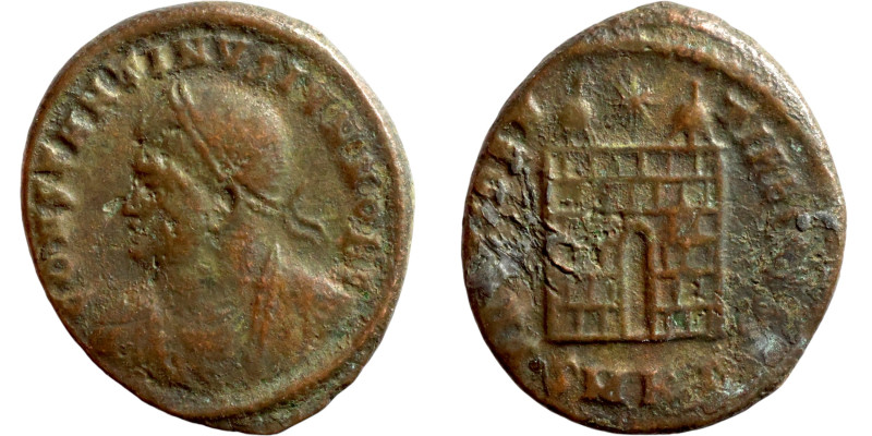 Constantine II (317-337) Follis. Obv: CONSTANTINVS VAL NOB C, Laurate bust to le...