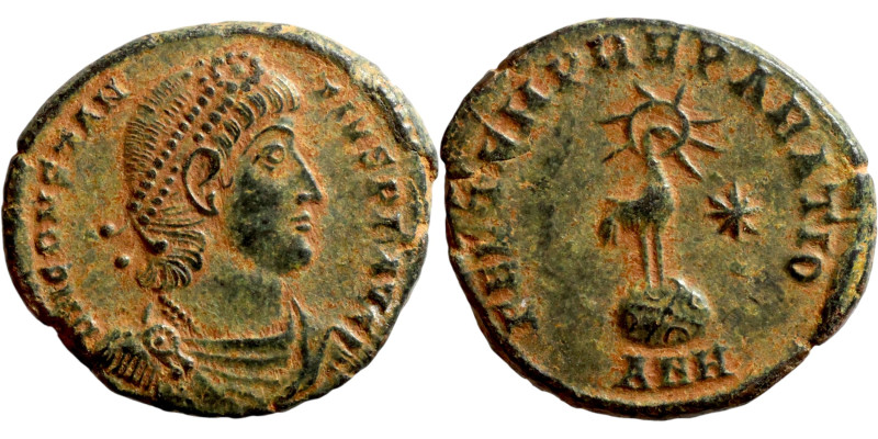 Constantinus II (337-361) Follis. Obverse: DN CONSTANTIVS PF AVG. Diademed bust ...