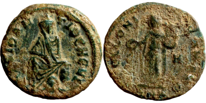 Maximinus II (305-313) Follis Antioch. Obverse: GENIO ANTIOCHENI, Tyche of Antio...