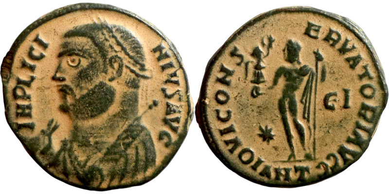 Licinius I (308-324) Follis. Obverse: IMP LICINIVS AVG, laureate bust. Reverse: ...