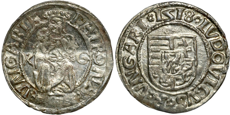 Hungary: Louis II (1515-1527) Denier. Obverse: * LVDOVICVS * R * VNGAR Fourfold ...