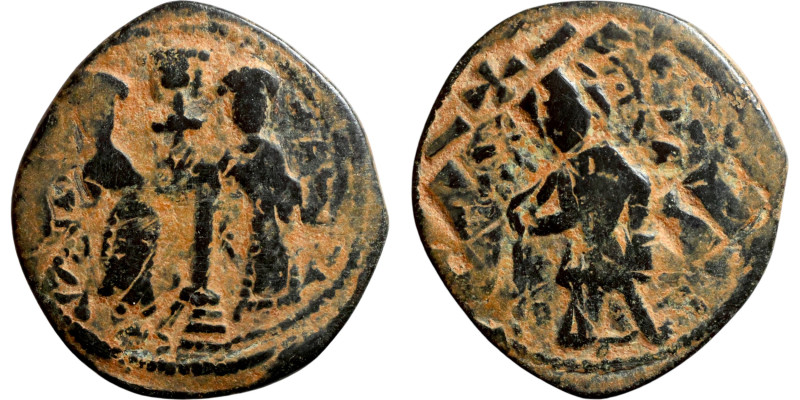 Constantine X and Eudoxia (1059-1067) Follis. Obverse: Constantine and Eudoxia h...