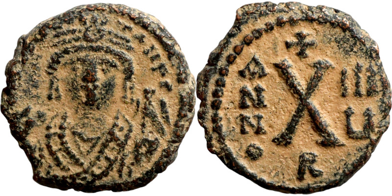 Maurice Tiberius (582-602) Decanummium. Antioch. Obverse: Crowned bust facing, w...