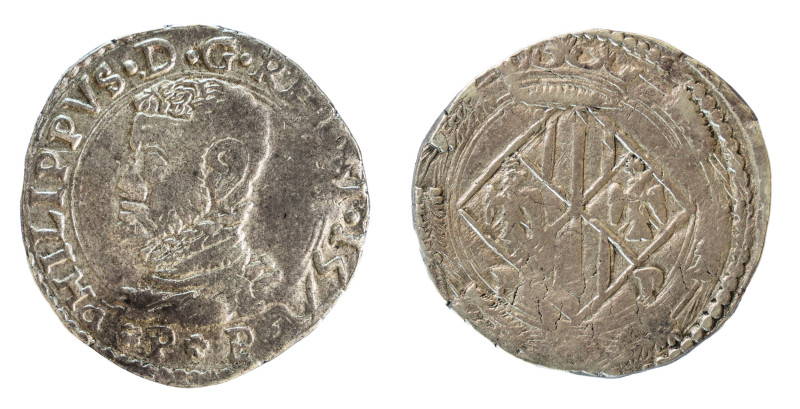 Filippo II di Spagna (1556-1598). 1572. Messina. Mezzo scudo o 5 tarì Ag gr.13,1...