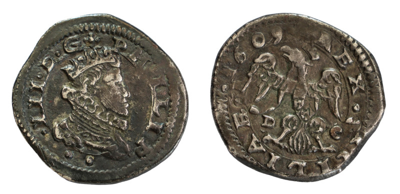 Filippo III di Spagna (1598-1621) . 1609. Messina. 2 tarì Ag gr.5,23. Spahr, 64;...