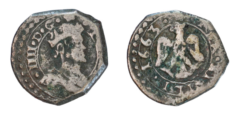 Filippo IV di Spagna (1621-1665) . 1663. Messina. 1/2 tarì Ag gr.1,32. Spahr, 15...