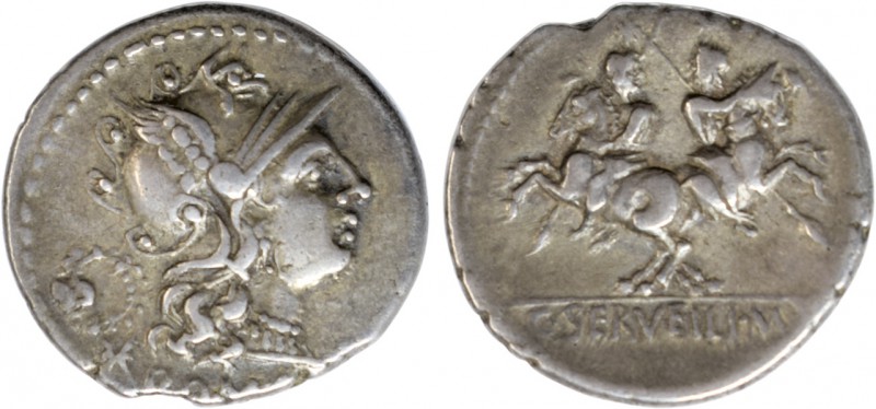 Romanas - República - C. Servilius M.f. - Denário

Denário, 136 a.C., XVI-ROMA...