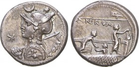 Romanas - República - P. Licinius Nerva - Denário

Denário, 113-112 a.C., XVI-ROMA/P NERVA, RCV 169, RSC Licinia 7, 3,78g, MBC+