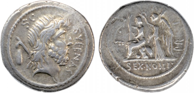 Romanas - República - M. Nonius Sufenas - Denário

Denário, 59 a.C., SC-SVFENA...