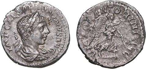 Roman - Elagabalus (218-222) - Denarius

Denarius, VICTOR ANTONINI AVG, defect...