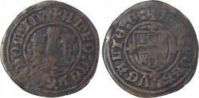 D. Afonso V - Ceitil

Ceitil, castelo com torres baixas, moeda reproduzida no catálogo, Magro 7.2.3a RRRR, 1,97g, BC+