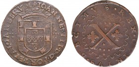 D. João III - X Reais

X Reais, anverso e reverso sem arco de círculo, ETALGARBI(O)RVM, G.15.25.var, 12,31g, MBC