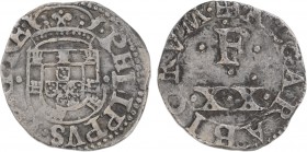 D. Filipe II - XX Reais

XX Reais, G.RE, anverso: ligeiro ressalto, G.01.01.var, 1,82g, MBC-