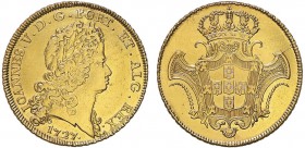 Portugal - D. João V (1706-1750) - Dobra 1727

Gold - Dobra 1727, traces of mounting at 6 and 12h, cleaned, G.134.04, JS J5.11, Very Fine