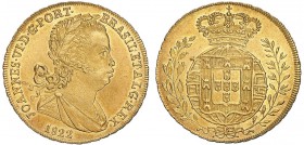 D. João VI - Meia Peça 1822

Ouro - Meia Peça 1822, c.s., (5+4) frutos, G.17.05, quase SOBERBA