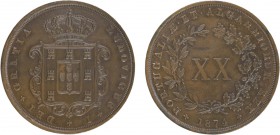 Portugal - D. Luís I (1861-1889)

XX Réis 1874, "4" with a bottom line, G.06.06, Choice Very Fine