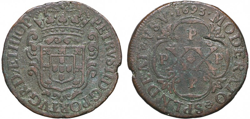 Angola - D. Pedro II - XX Réis 1693

XX Réis 1693, PPPP, Rara, G.03.01, BC