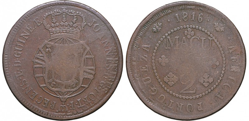 Angola - D. João Príncipe Regente - 2 Macutas 1816

2 Macutas 1816, recunhada ...