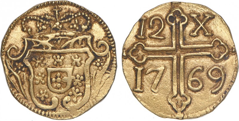 Índia - D. José I - 12 Xerafins 1769

Ouro - 12 Xerafins 1769, Goa, G.68.04, F...