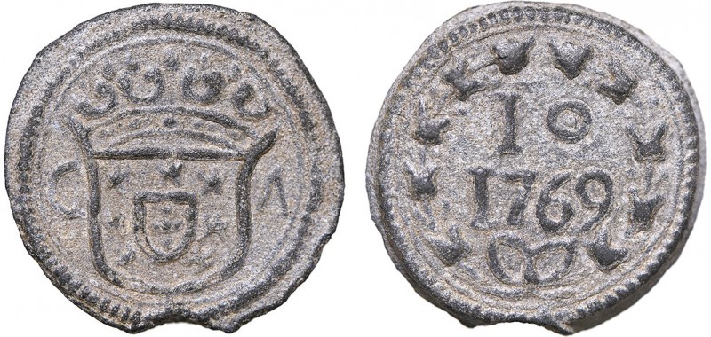 Índia - D. José I - 10 Bazarucos 1769

10 Bazarucos 1769, G-A, Goa, moeda repr...