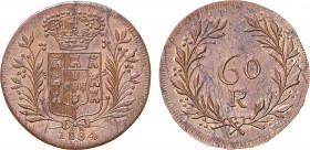 Índia - D. Maria II - Ensaio 60 Réis 1834

Ensaio 60 Réis 1834, Cobre, Goa, Rara, G.E7.01, FV M2.06, KM.Pn.8, 38,70g, SOBERBA