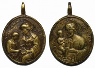 Medalha religiosa do séc. XVIII:

Sta. Ana e Virgem Maria / S. José com o Menino. Oval 44x40 mm, bronze, MBC+