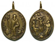 Medalha religiosa do séc. XVIII:

S. Bento de Núrsia / Virgem Maria, Sta. Mónica e S. Agostinho. Oval (26x41mm), bronze, MBC+