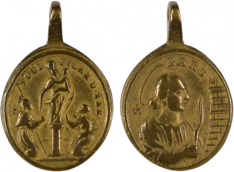 Medalha religiosa do séc. XVIII:

Nossa Senhora do Pilar / Sta. Bárbara. Oval ...