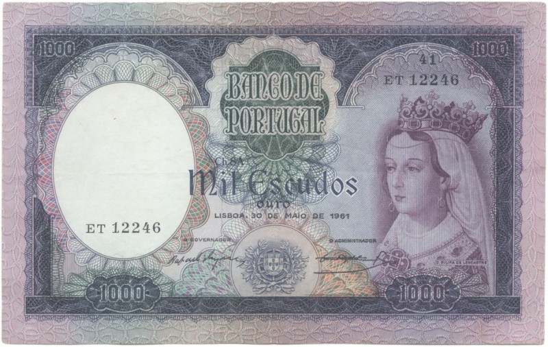 Notas - Portugal - 1000 Escudos 30.5.1961

Banco de Portugal - 1000 Escudos, 3...