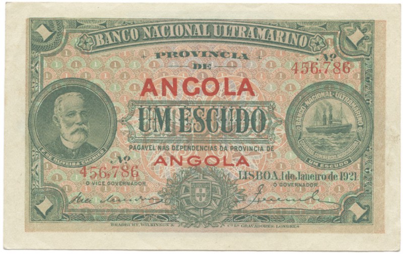 Paper Money - Angola (Colony) - 1 Escudo 1.1.1921

Banco Nacional Ultramarino ...