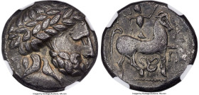 EASTERN EUROPE. Ca. 3rd-2nd centuries BC. AR tetradrachm (23mm, 12.42 gm, 7h). NGC Choice VF 5/5 - 2/5, graffito. Imitating Philip II of Macedon. Pupp...