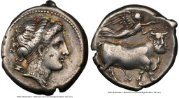 CAMPANIA. Neapolis. Ca. 4th-3rd centuries BC. AR didrachm (19mm, 10h). NGC VF, Fine Style. Ca. 325-241 BC. Head of nymph right, hair bound with taenia...