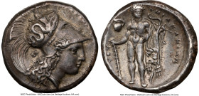 LUCANIA. Heraclea. Ca. 330-280 BC. AR stater (21mm, 7.86 gm, 12h). NGC XF 5/5 - 5/5, Fine Style. ΗΕPΑΚΛΗΙΩΝ, head of Athena right, hair flowing loose,...