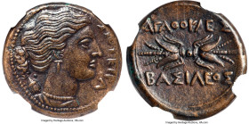 SICILY. Syracuse. Agathocles (317-289 BC). AE litra (22mm, 8.33 gm, 4h). NGC Choice AU 5/5 - 4/5. ΣΩΤΕΙΡΑ, draped bust of Artemis Soteira right, weari...