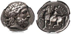 MACEDONIAN KINGDOM. Philip II (359-336 BC). AR tetradrachm (24mm, 14.40 gm, 8h). NGC VF 5/5 - 2/5, Fine Style, scratches. Amphipolis, ca. 355-349/8 BC...