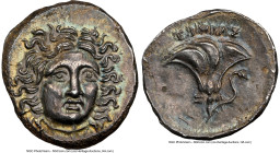 MACEDONIAN KINGDOM. Perseus (179-168 BC). AR drachm (17mm, 2.67 gm, 5h). NGC Choice AU 5/5 - 4/5. Pseudo-Rhodian, Greek mercenaries issue, ca. 175-170...