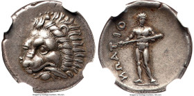 THESSALY. Oetaei. Ca. mid-4th century BC. AR hemidrachm (16mm, 2.77 gm, 12h). NGC Choice XF S 5/5 - 5/5, Fine Style, die shift. Heracleia Trachinia. H...