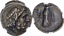 BOEOTIA. Federal Coinage (ca. 225-171 BC). AR drachm (20mm, 5.00 gm, 2h). NGC Choice XF 3/5 - 5/5. Laureate head of Poseidon right / BOIΩTΩN, Nike sta...